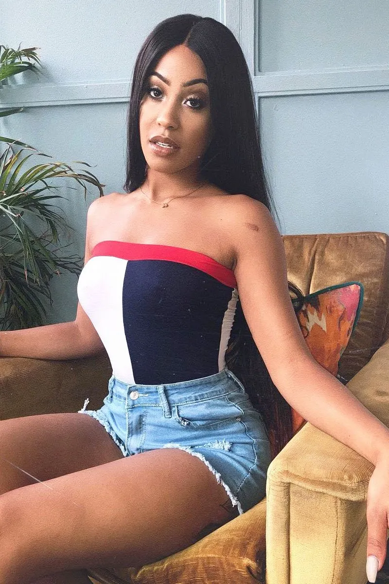 Navy White And Red Colour Block Bandeau Bodysuit - Breta