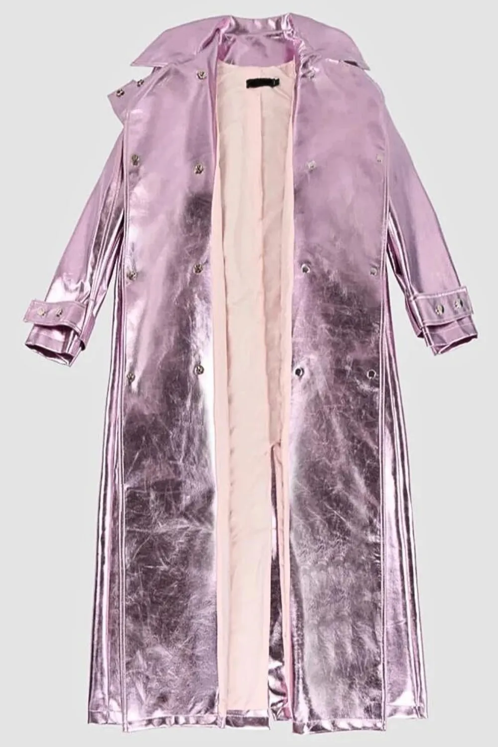 New! Retro Metallic Long Trench Coat for Women