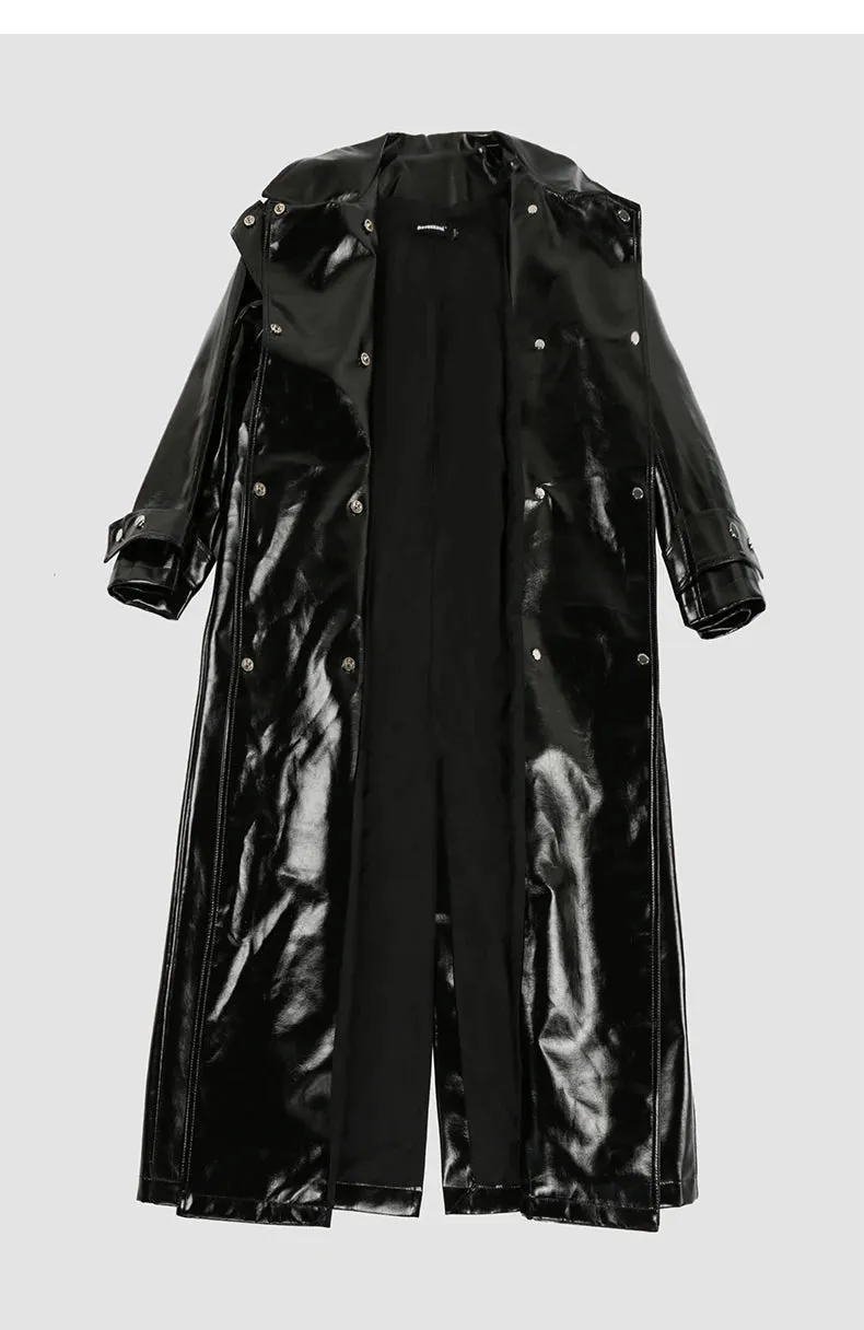 New! Retro Metallic Long Trench Coat for Women