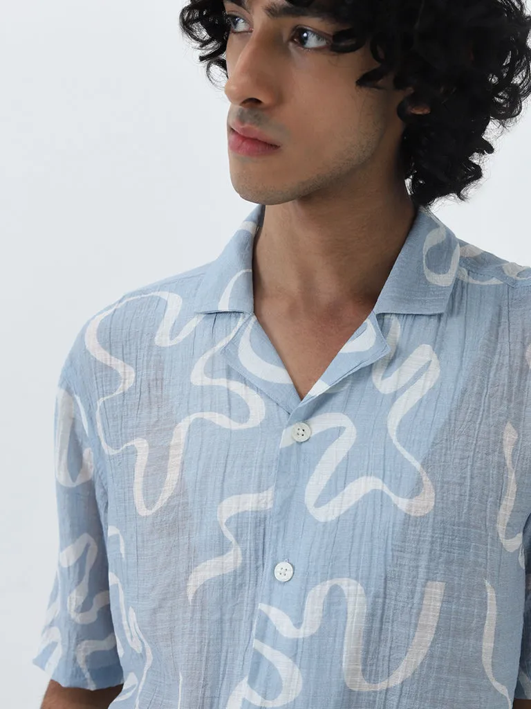 Nuon Light Blue Abstract Printed Relaxed-Fit Shirt