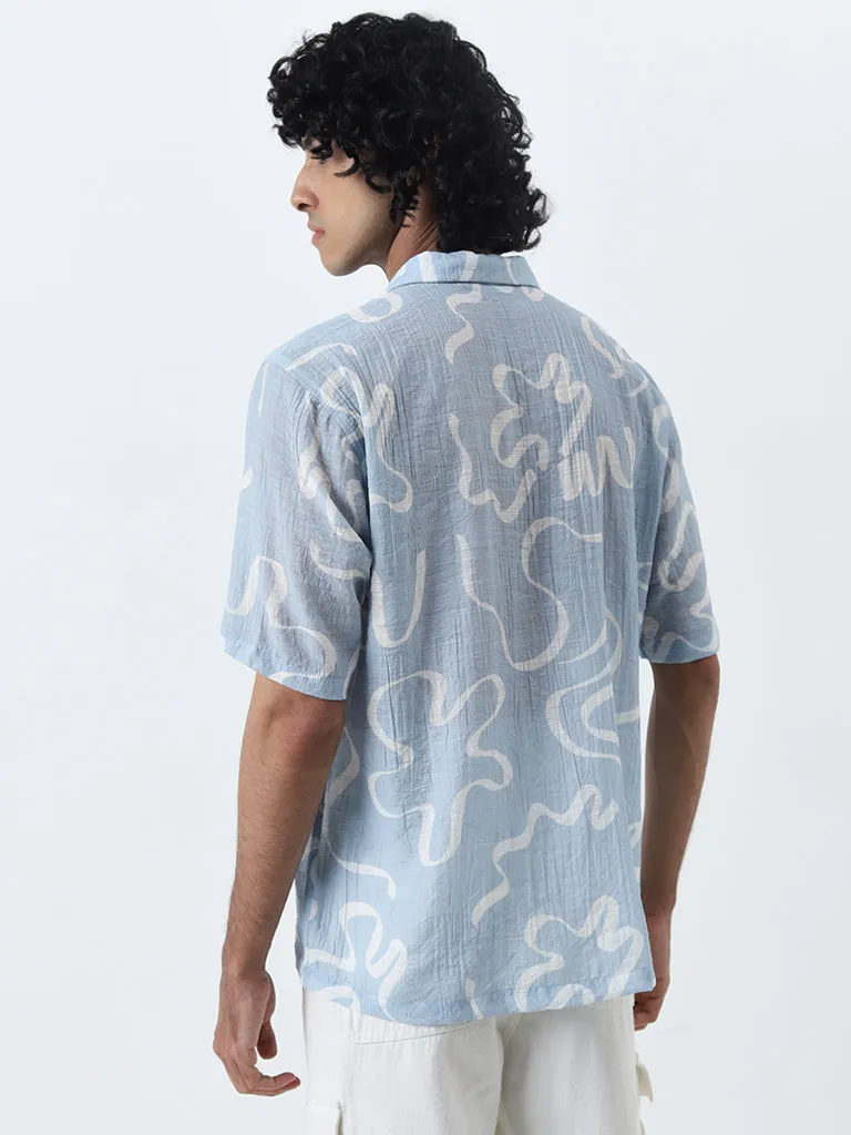 Nuon Light Blue Abstract Printed Relaxed-Fit Shirt