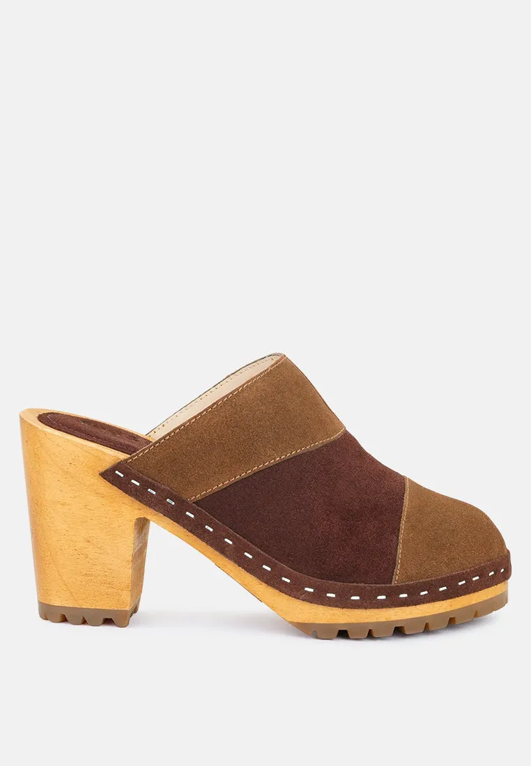 OCHROMA Vintage Patchwork Suede Mule Clogs in Tan