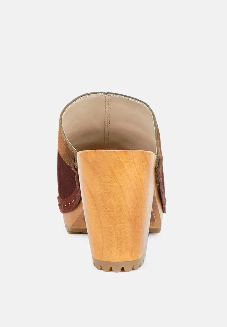 OCHROMA Vintage Patchwork Suede Mule Clogs in Tan