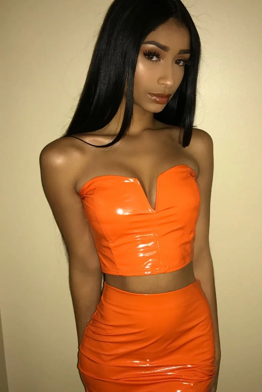 Orange PU Co-ord Set - Allison