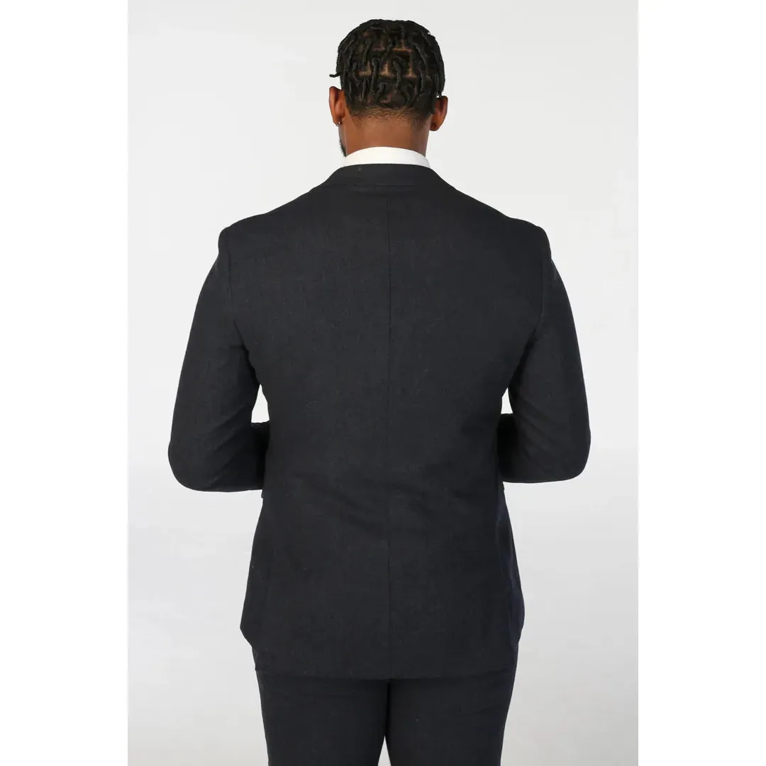 Oscar - Men's 3 Piece Navy Blue Wool Blend Tweed Suit