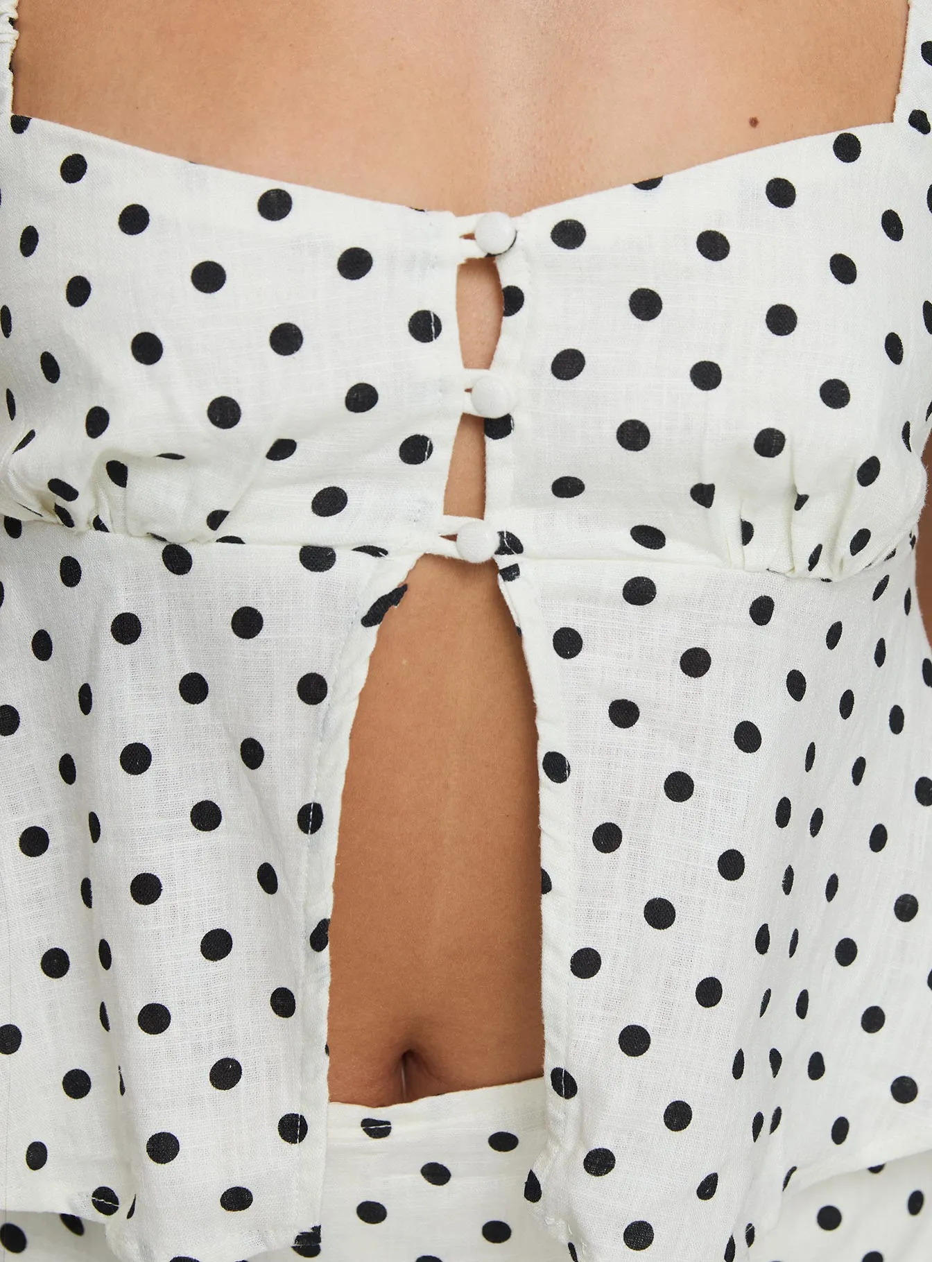 Passionfruit Linen Blend Top Cream/Black Polka Dot