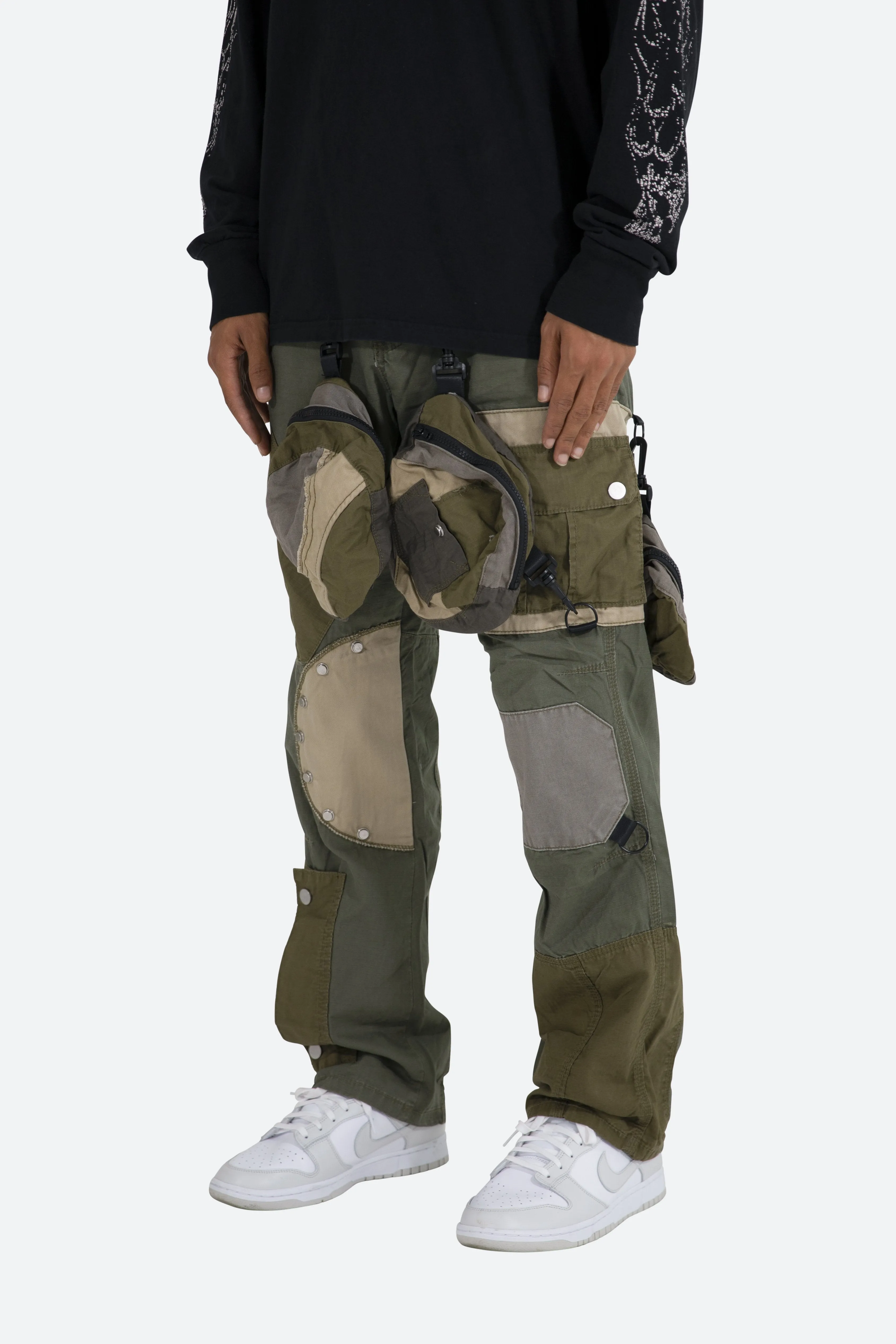 Patchwork Cargo Pants - Olive