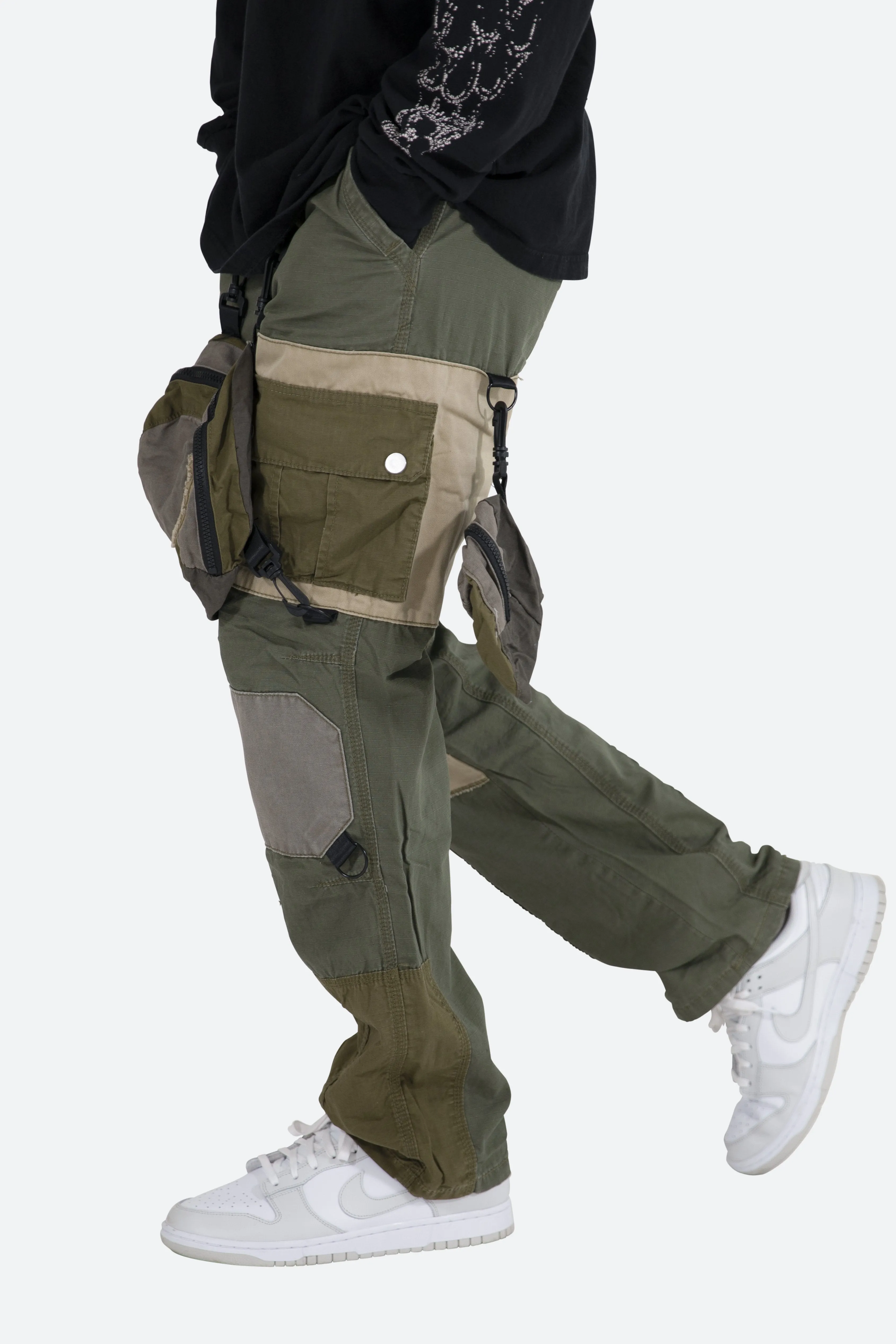 Patchwork Cargo Pants - Olive