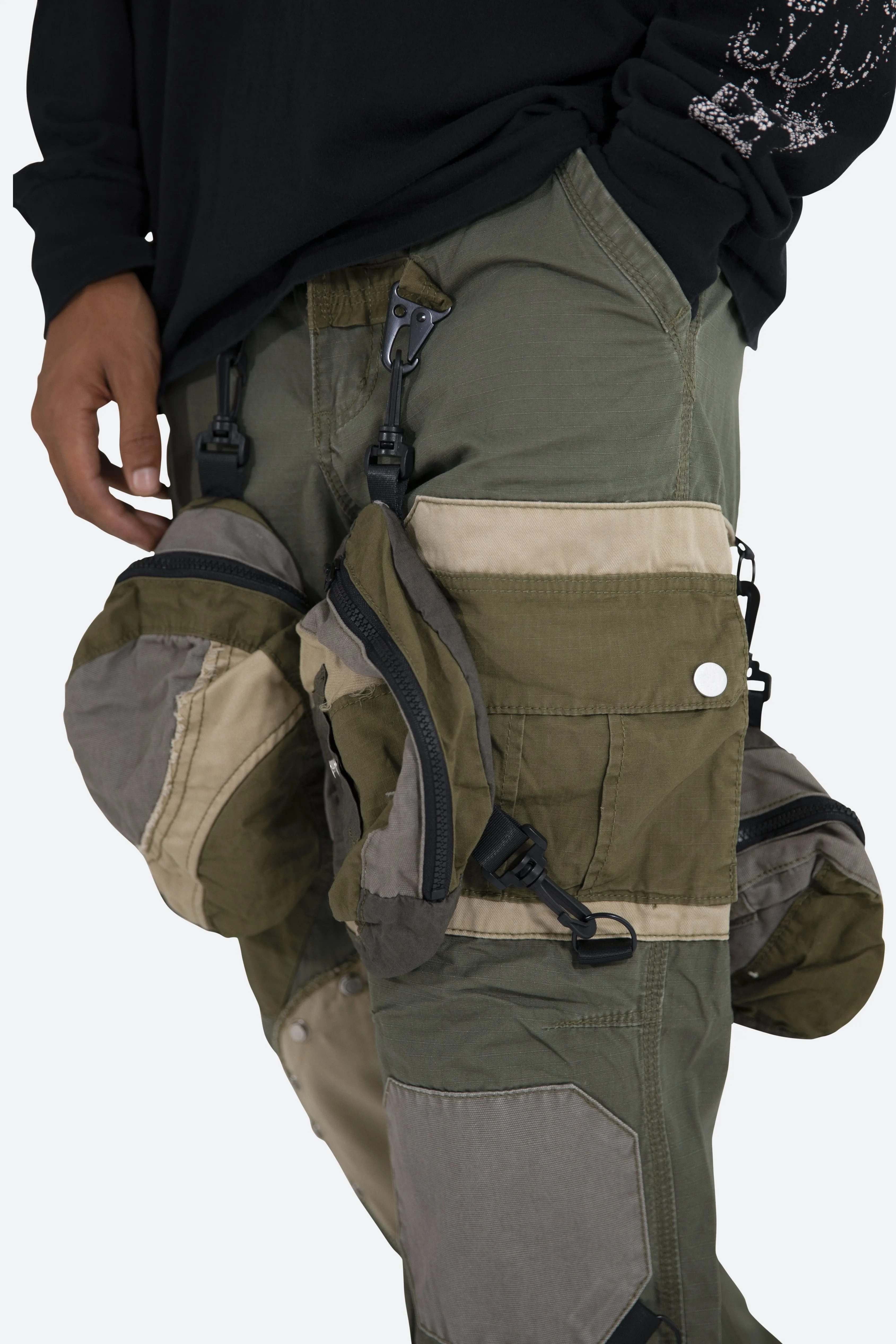 Patchwork Cargo Pants - Olive