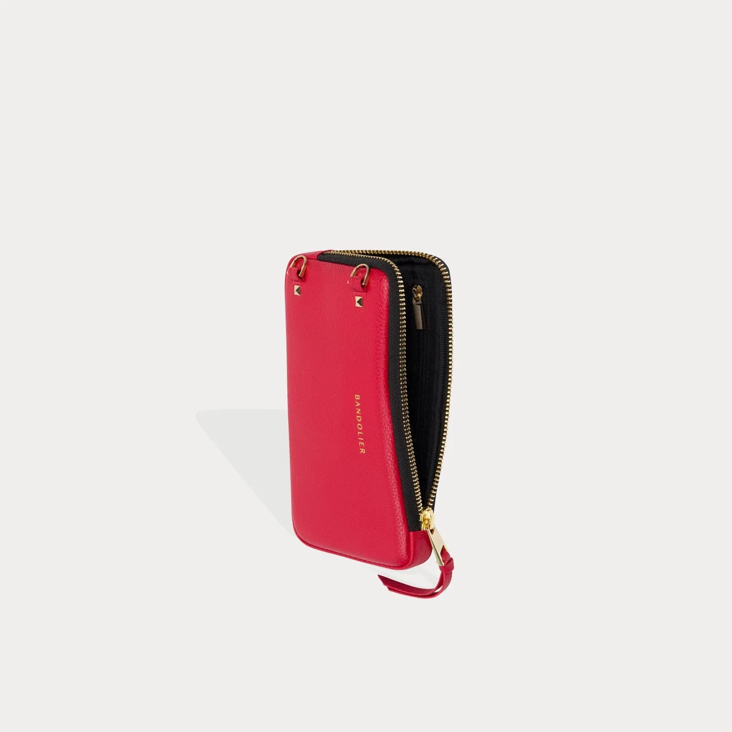 Pebble Leather Expanded Zip Pouch - Red/Gold