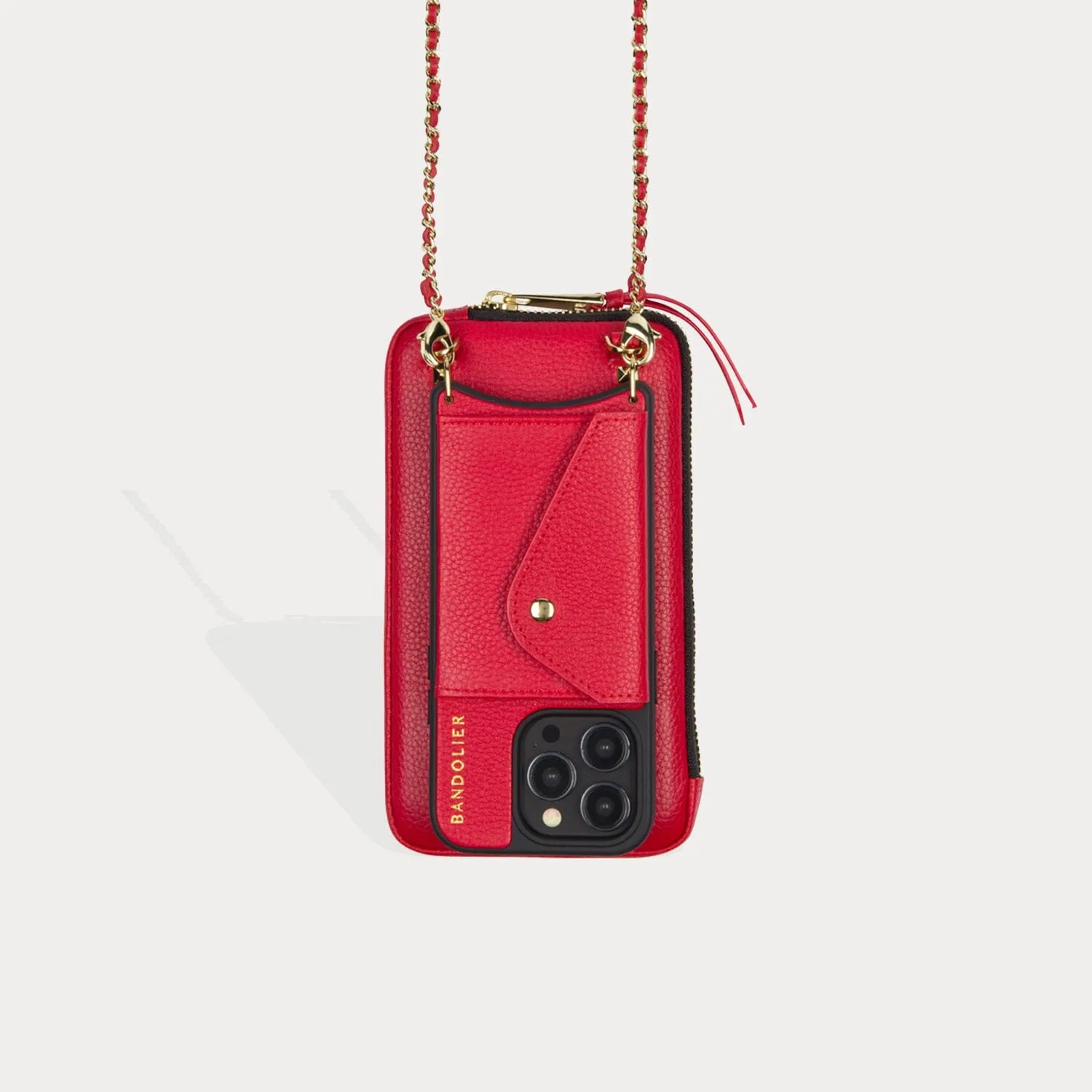 Pebble Leather Expanded Zip Pouch - Red/Gold