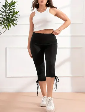 Plain Ruched Elastic Skinny Yoga Sports Pants, Up To 8XL