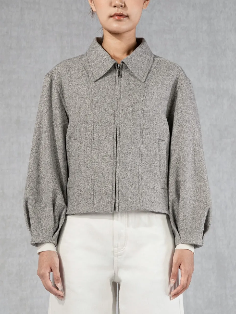 Puff Sleeve Zip Jacket Lt Grey Heather