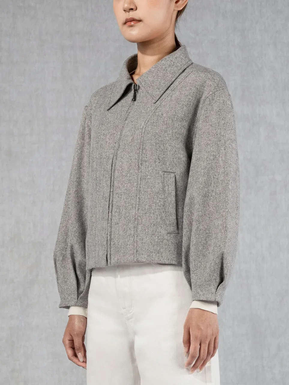 Puff Sleeve Zip Jacket Lt Grey Heather