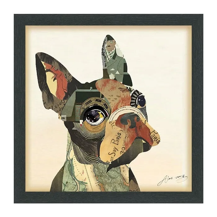 "French Bulldog" Dimensional Collage Framed Graphic Art Under Glass Wall Art