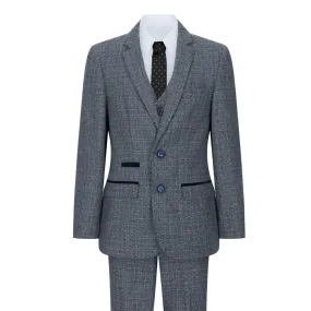 Ralph - Boys 3 Piece Suit Navy Blue Tweed Check 1920s