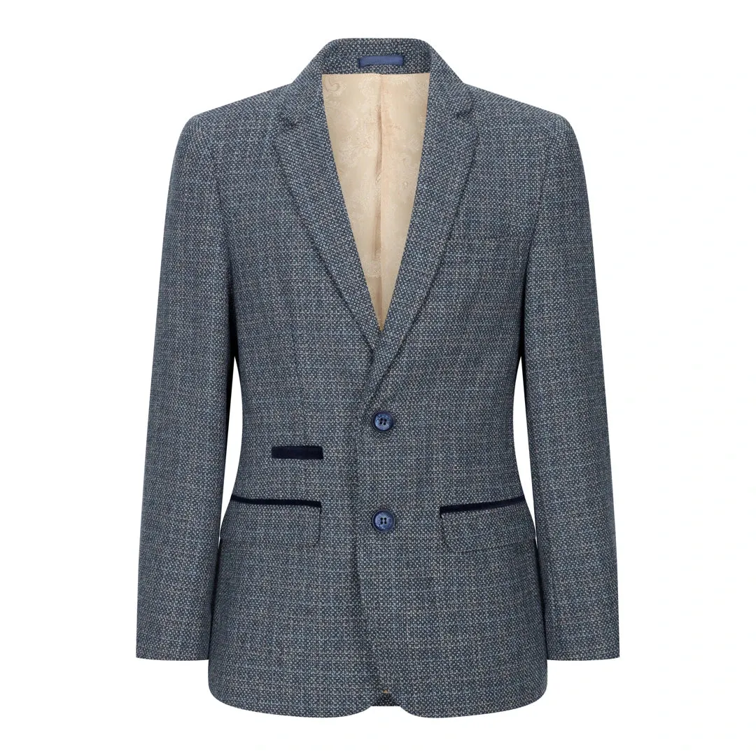 Ralph - Boys 3 Piece Suit Navy Blue Tweed Check 1920s