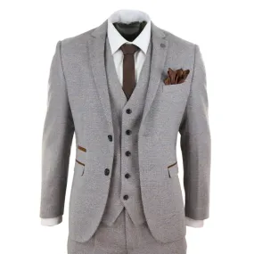 Ralph - Men's Boys 3 Piece Suit Cream Beige Tweed Check 1920s