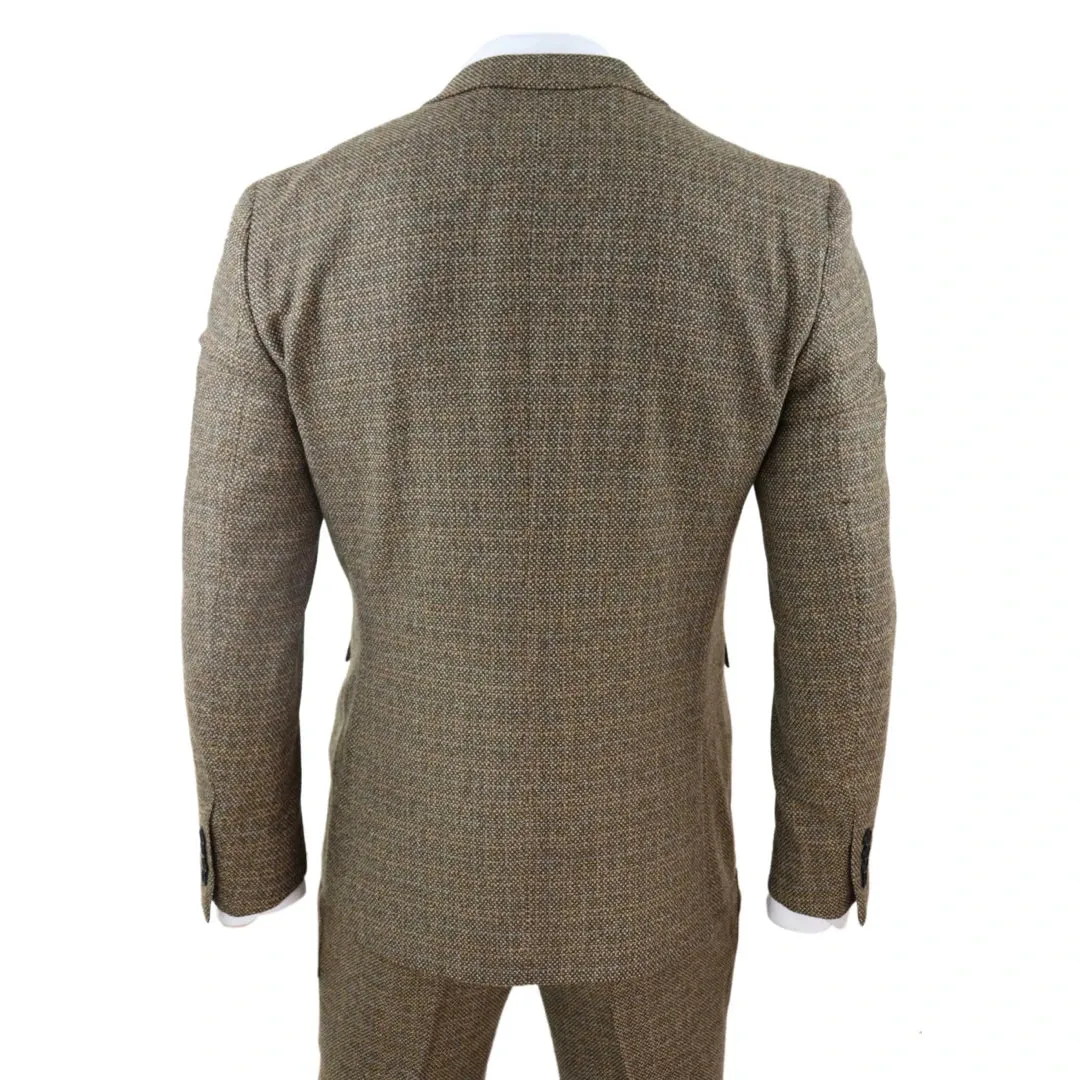 Ralph - Men's Boys 3 Piece Suit Cream Beige Tweed Check 1920s