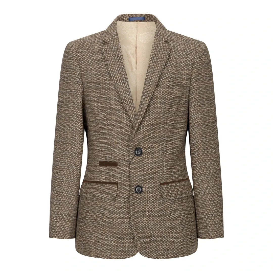 Ralph - Men's Boys 3 Piece Suit Cream Beige Tweed Check 1920s