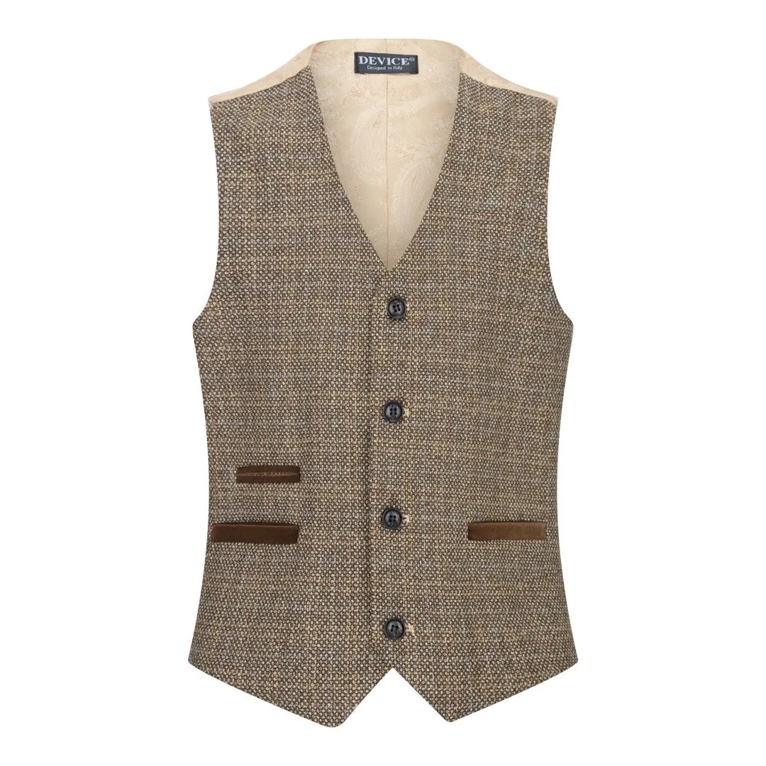 Ralph - Men's Boys 3 Piece Suit Cream Beige Tweed Check 1920s