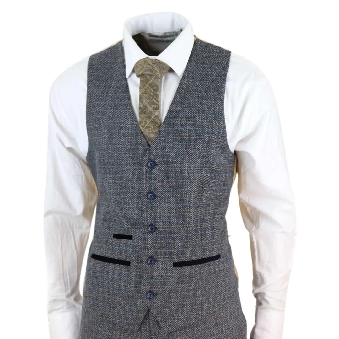 Ralph - Men's Boys Navy 3 Piece Suit Tweed Check 1920s