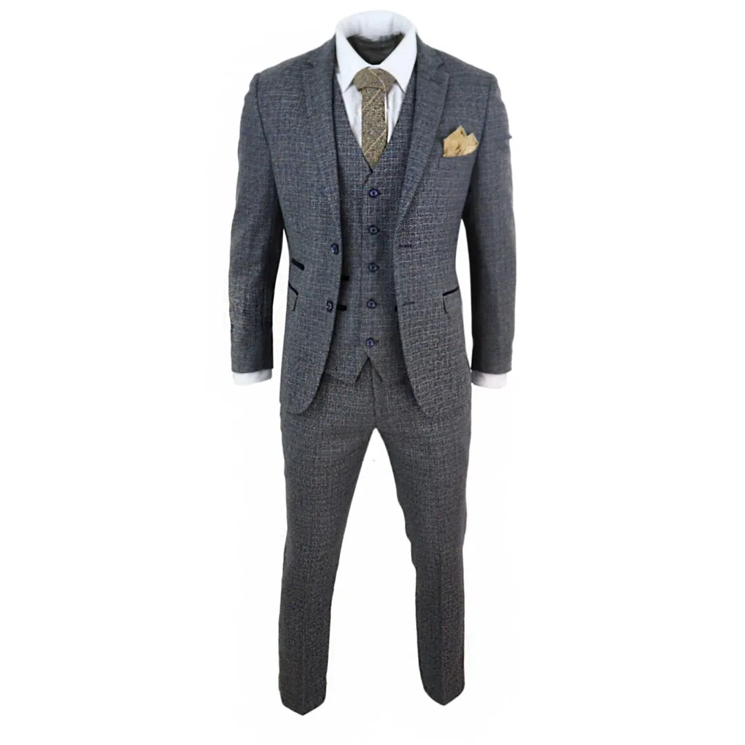 Ralph - Men's Boys Navy 3 Piece Suit Tweed Check 1920s