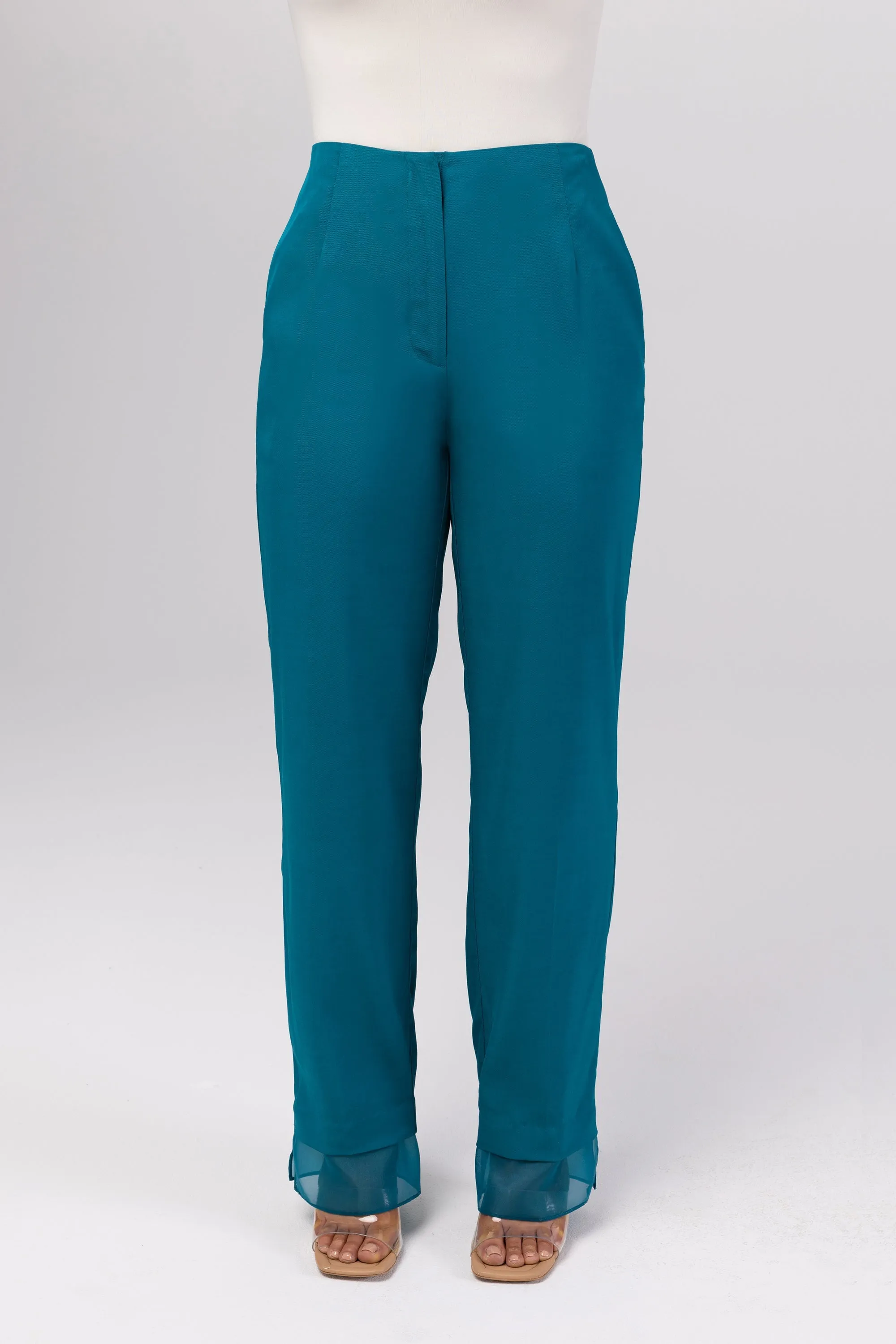 Rayan Organza Trim Trousers - Deep Lagoon