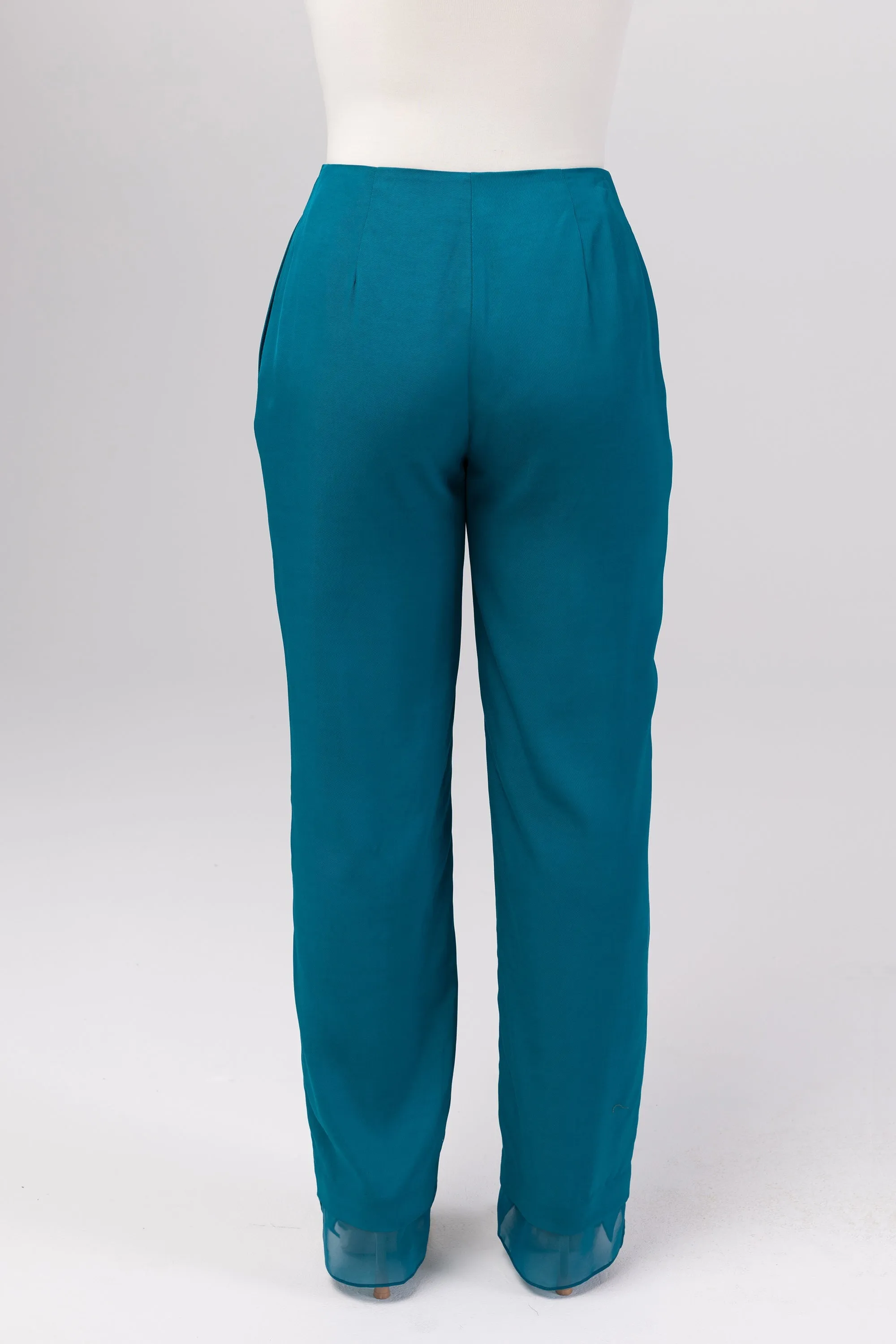 Rayan Organza Trim Trousers - Deep Lagoon