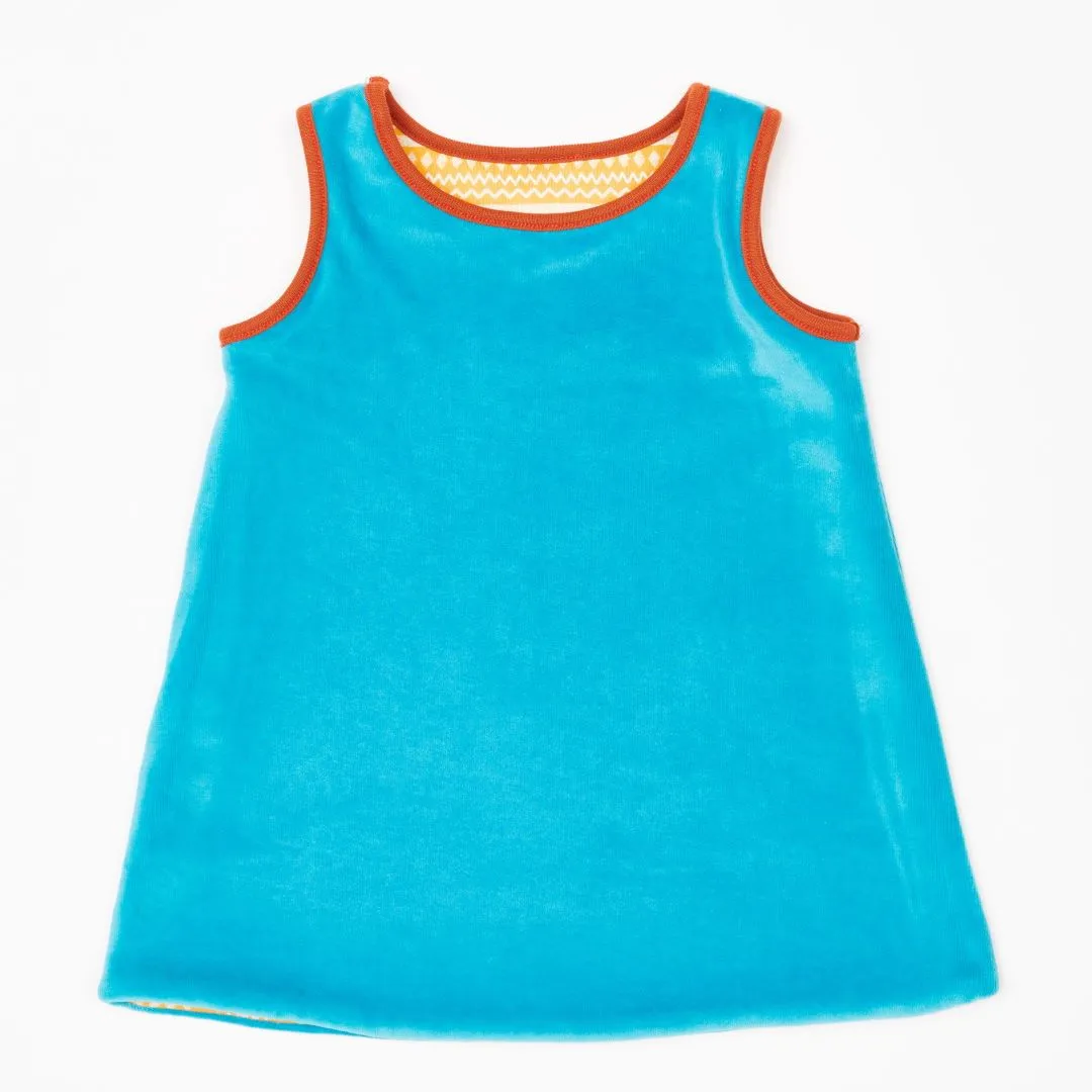 Reversible dress "Rhapsody | Nicki Pagoda Blue" - 98% organic cotton, 2% elastane