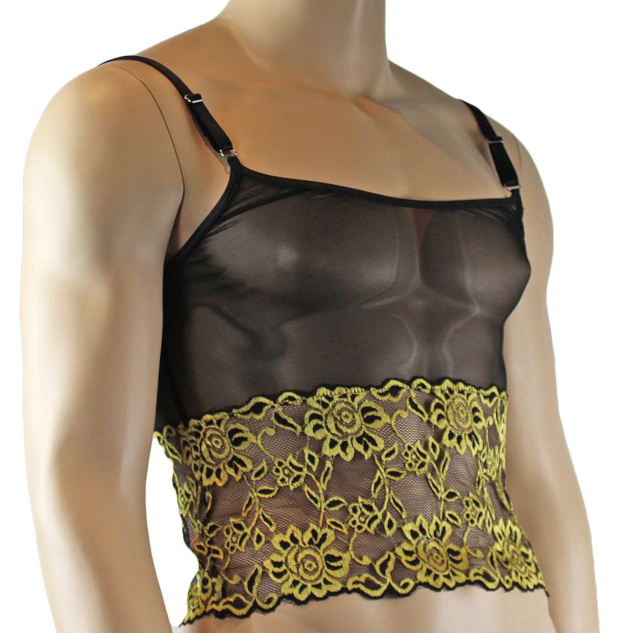 SALE - Mens Sassy Mesh and Lace Camisole Gold