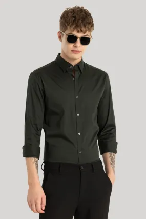 Satin Stretch Dark Green Plain Shirt