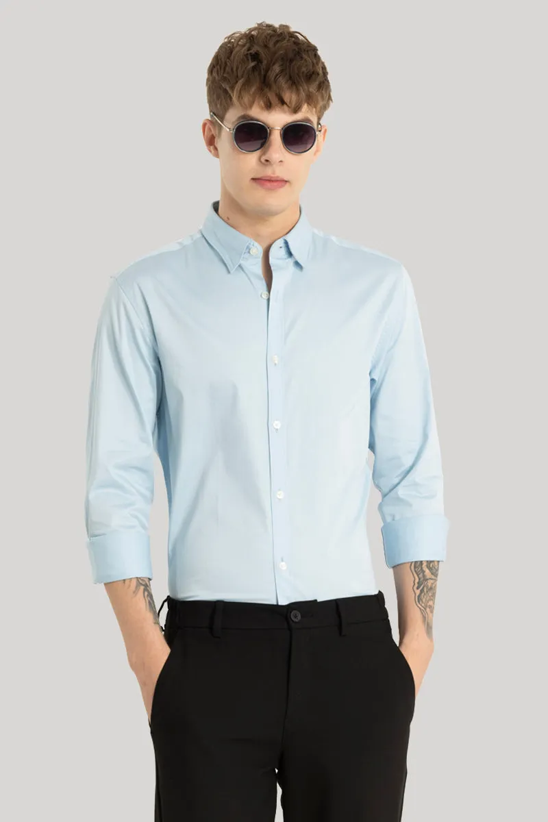 Satin Stretch Light Blue Plain Shirt