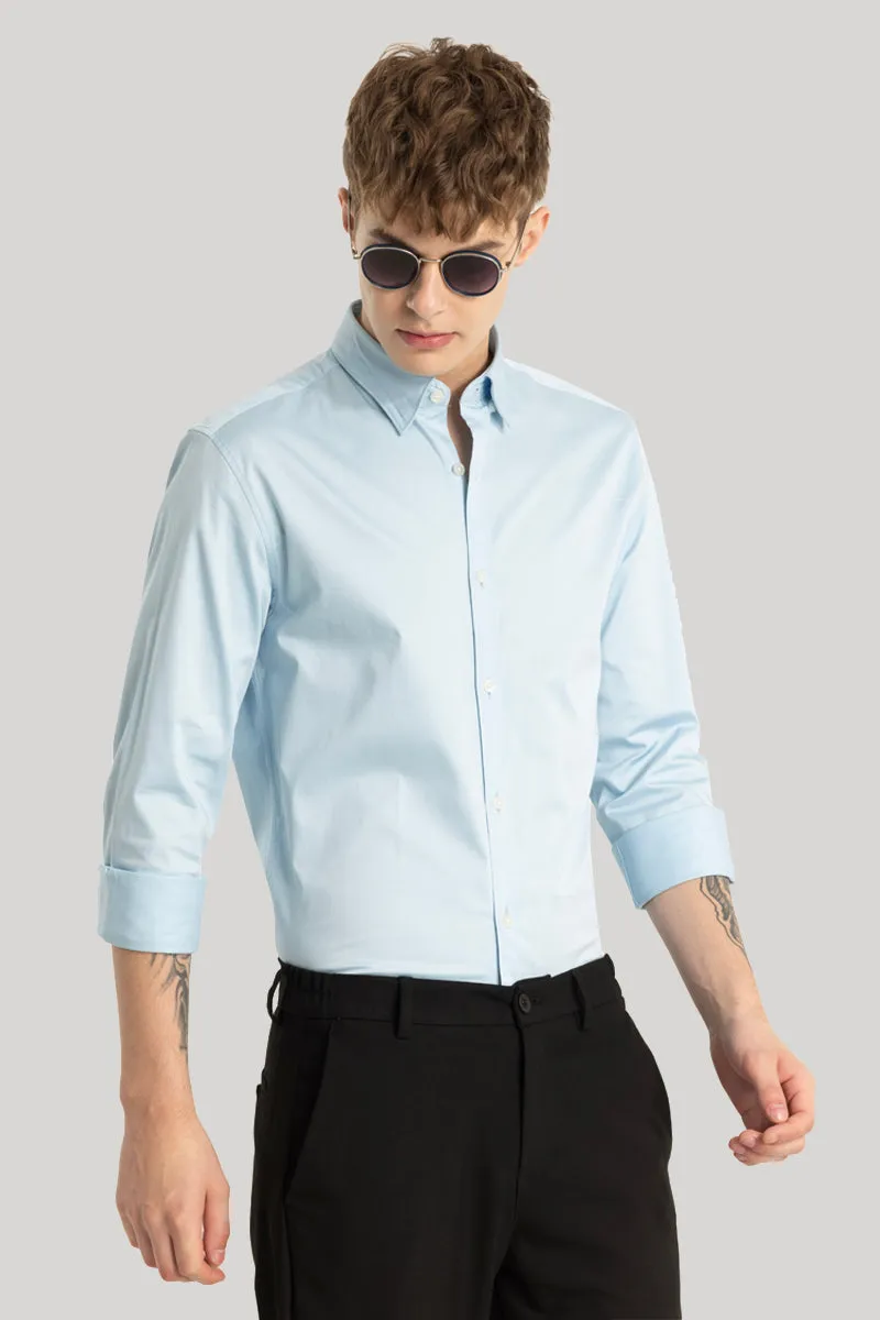 Satin Stretch Light Blue Plain Shirt