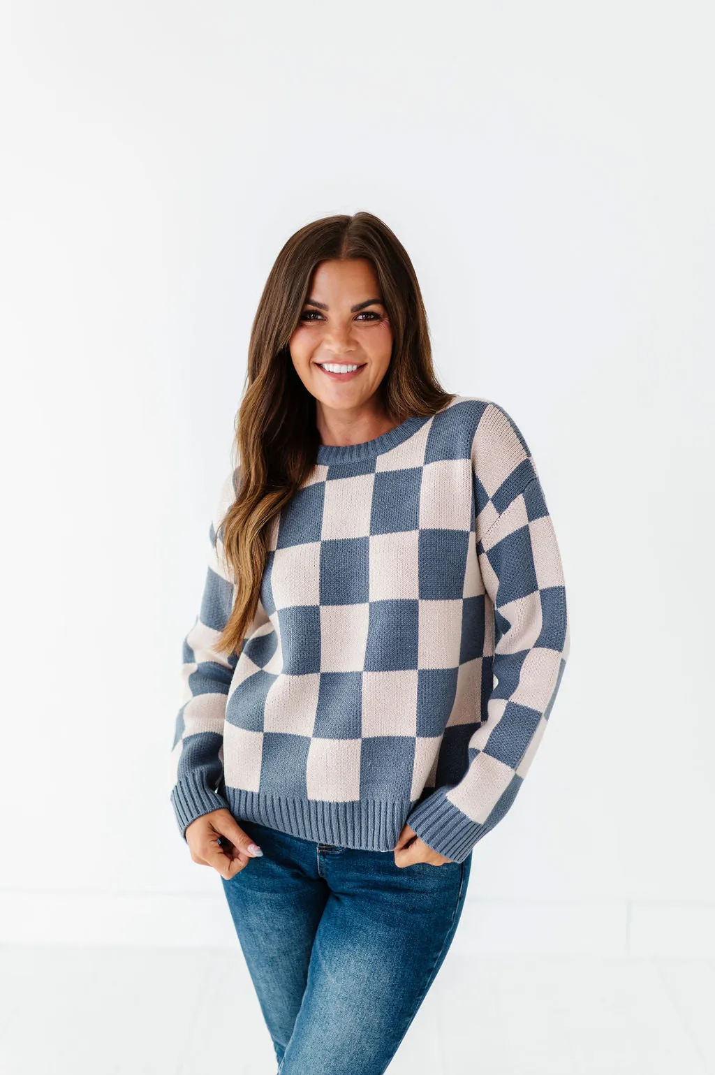 Sawyer Checkered Sweater in Blue