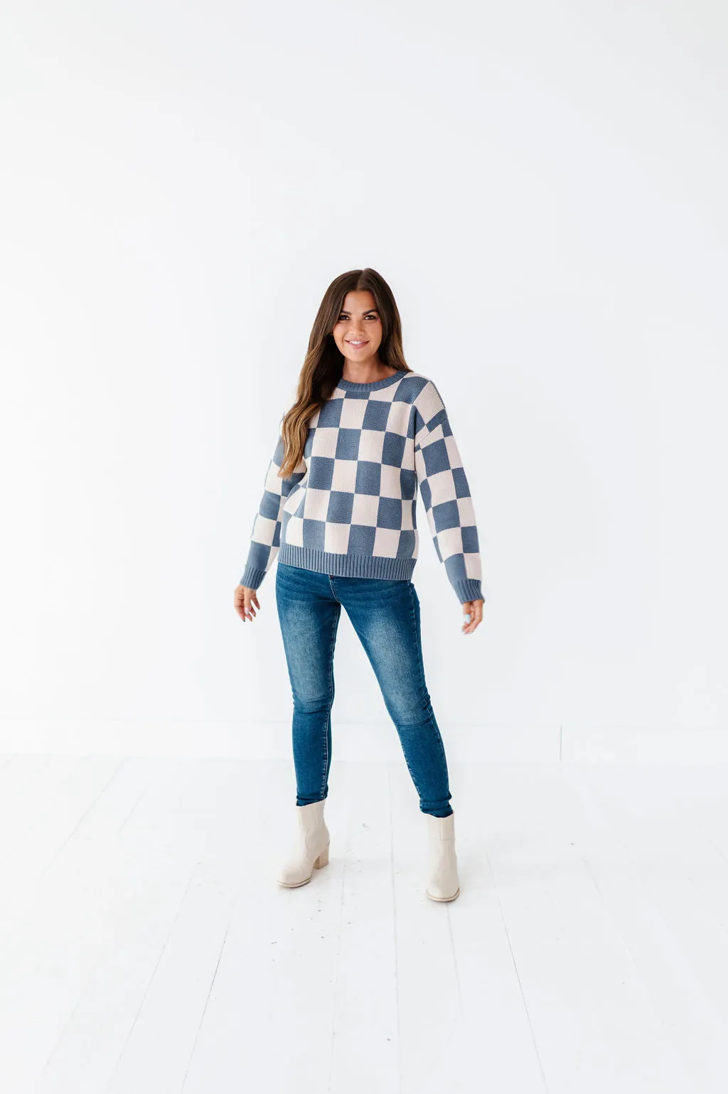 Sawyer Checkered Sweater in Blue