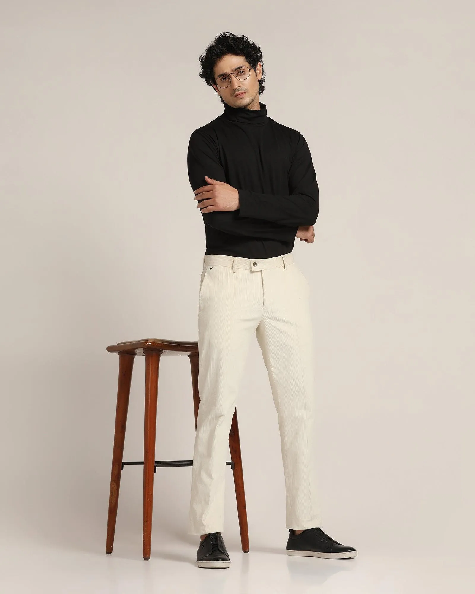 Slim Comfort B-95 Formal Beige Solid Trouser - Corduroy