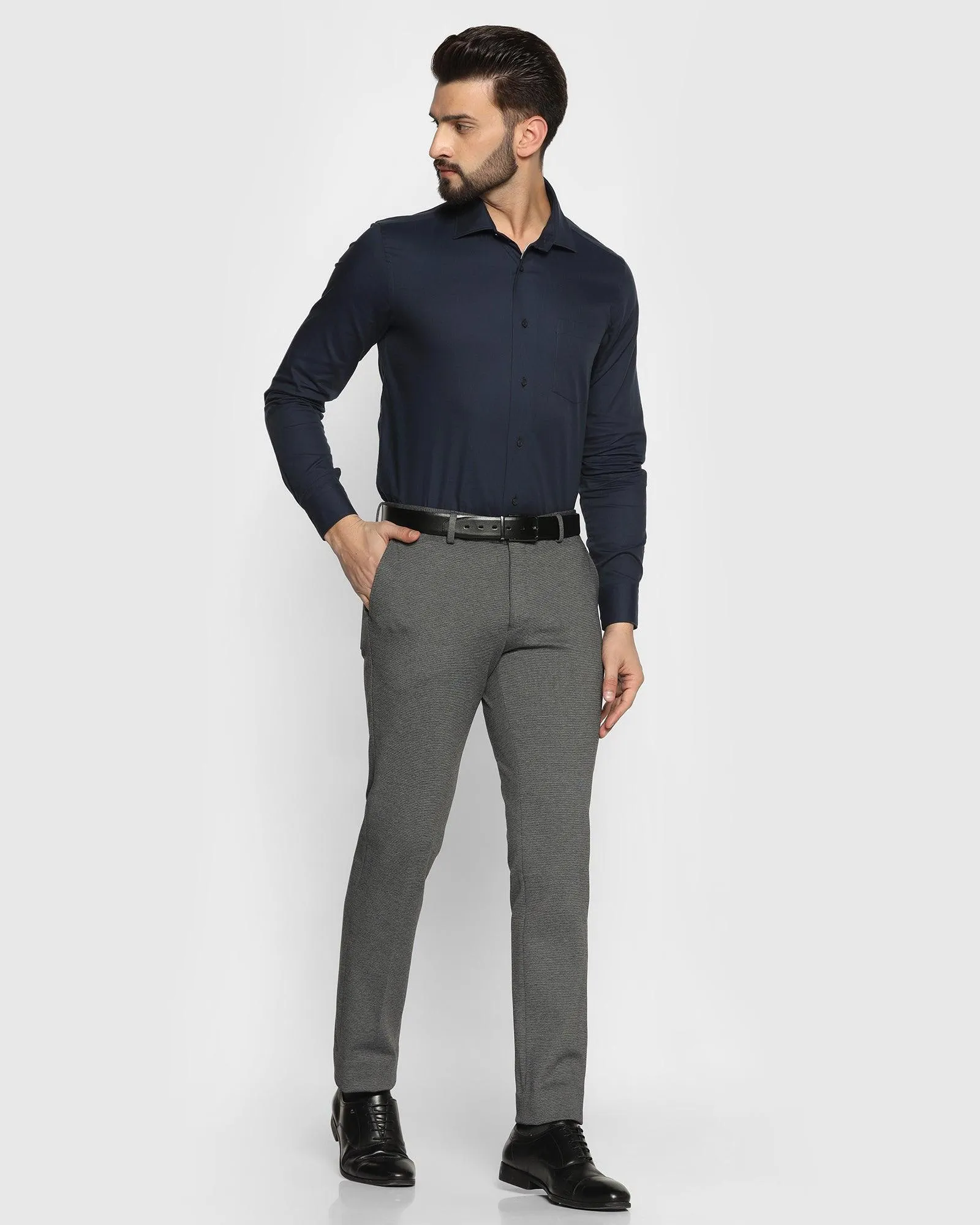 Slim Fit B-91 Formal Dark Grey Textured Trouser - Walk