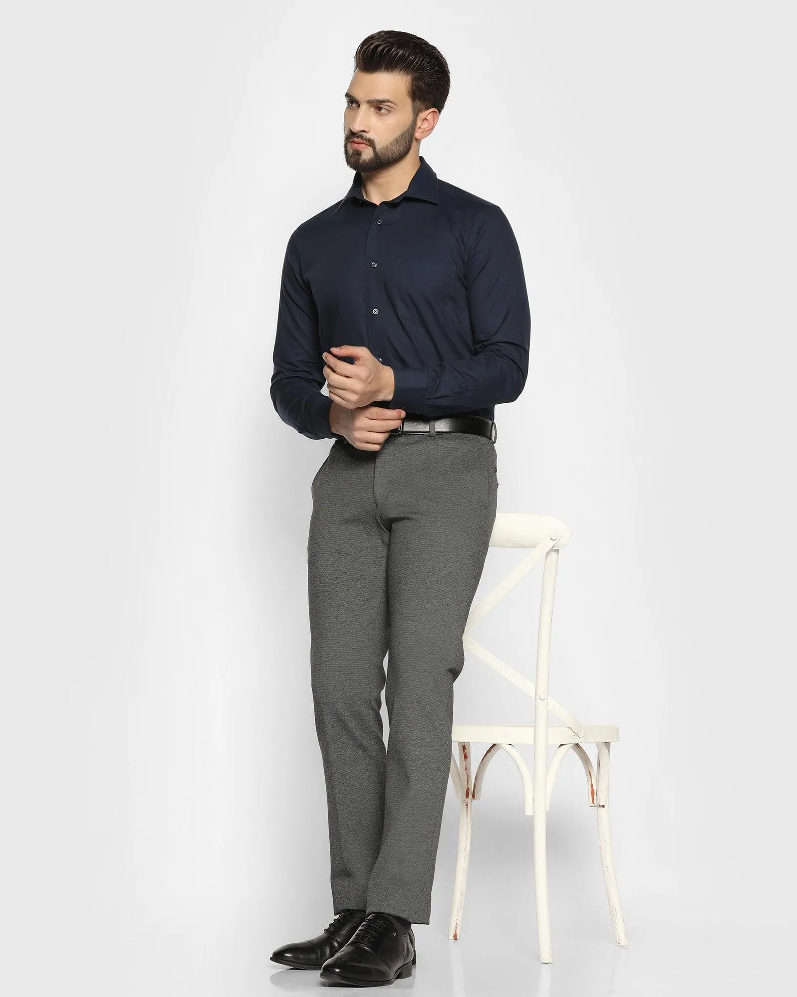 Slim Fit B-91 Formal Dark Grey Textured Trouser - Walk