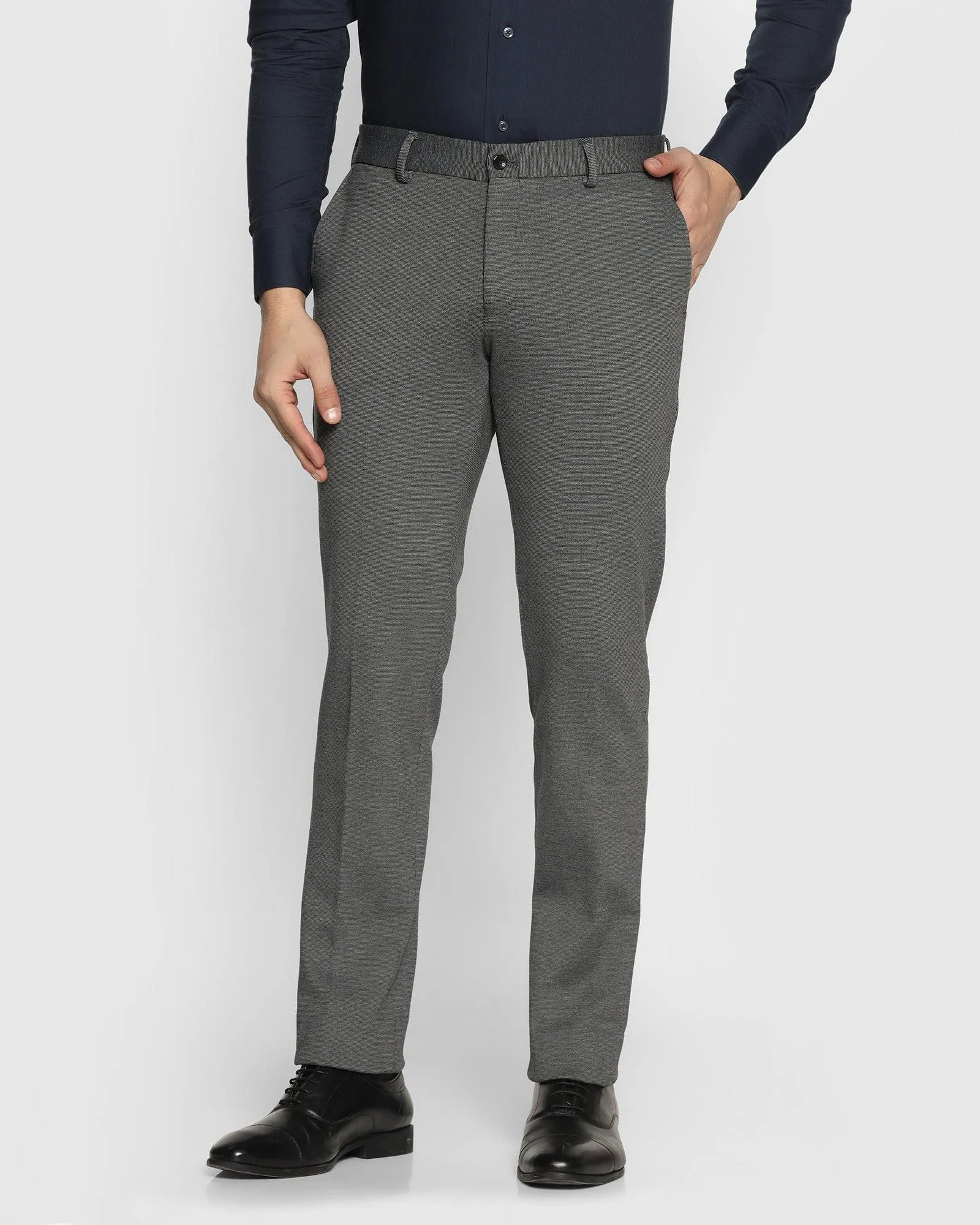 Slim Fit B-91 Formal Dark Grey Textured Trouser - Walk