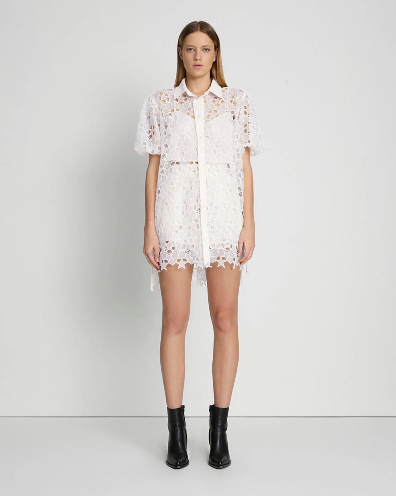 Star Lace Button Up Tunic in Antique White