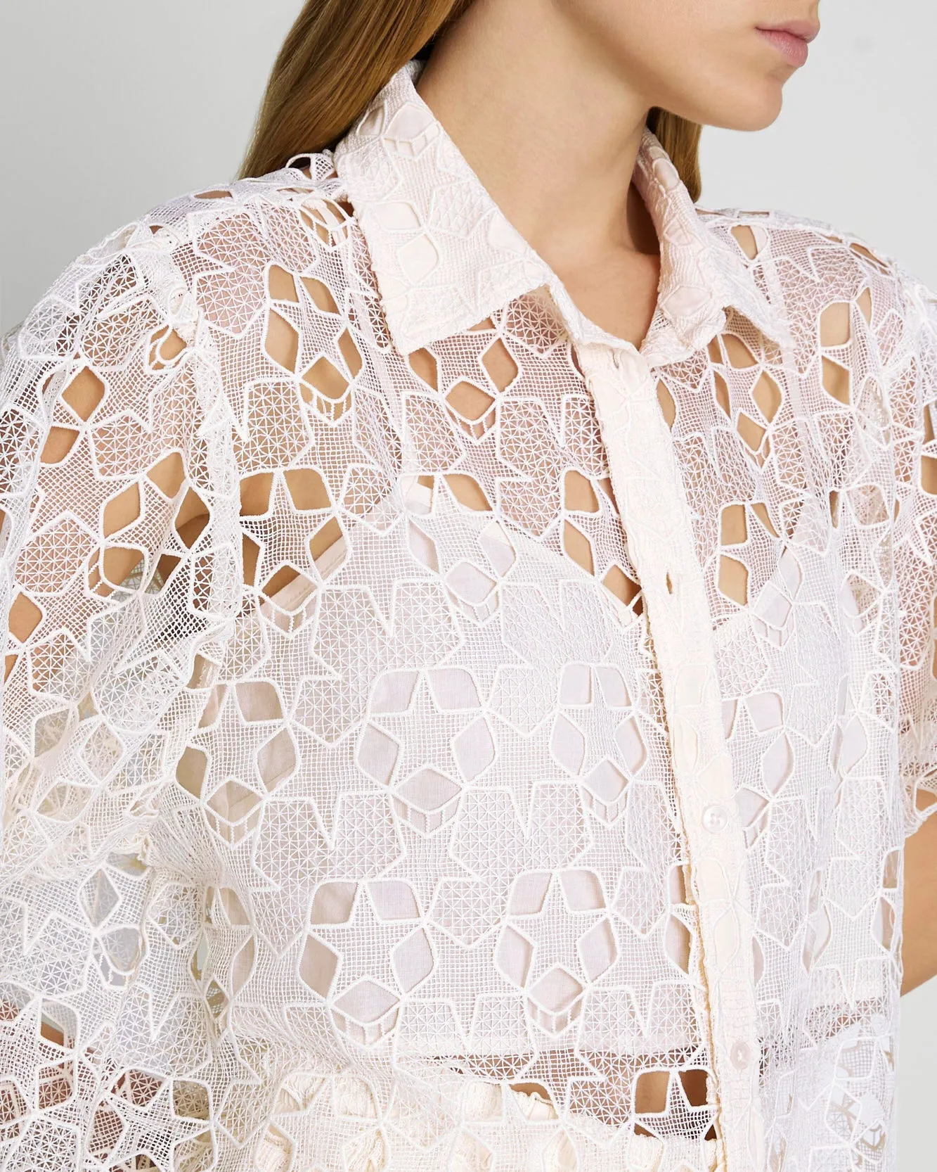 Star Lace Button Up Tunic in Antique White