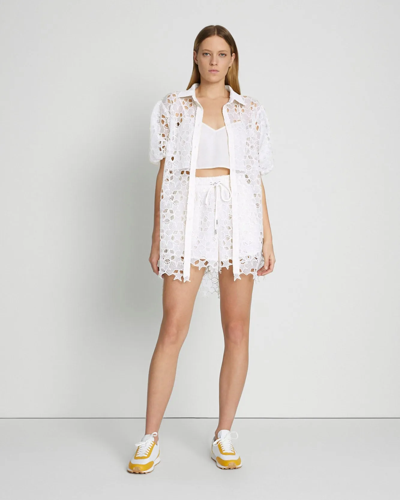 Star Lace Button Up Tunic in Antique White