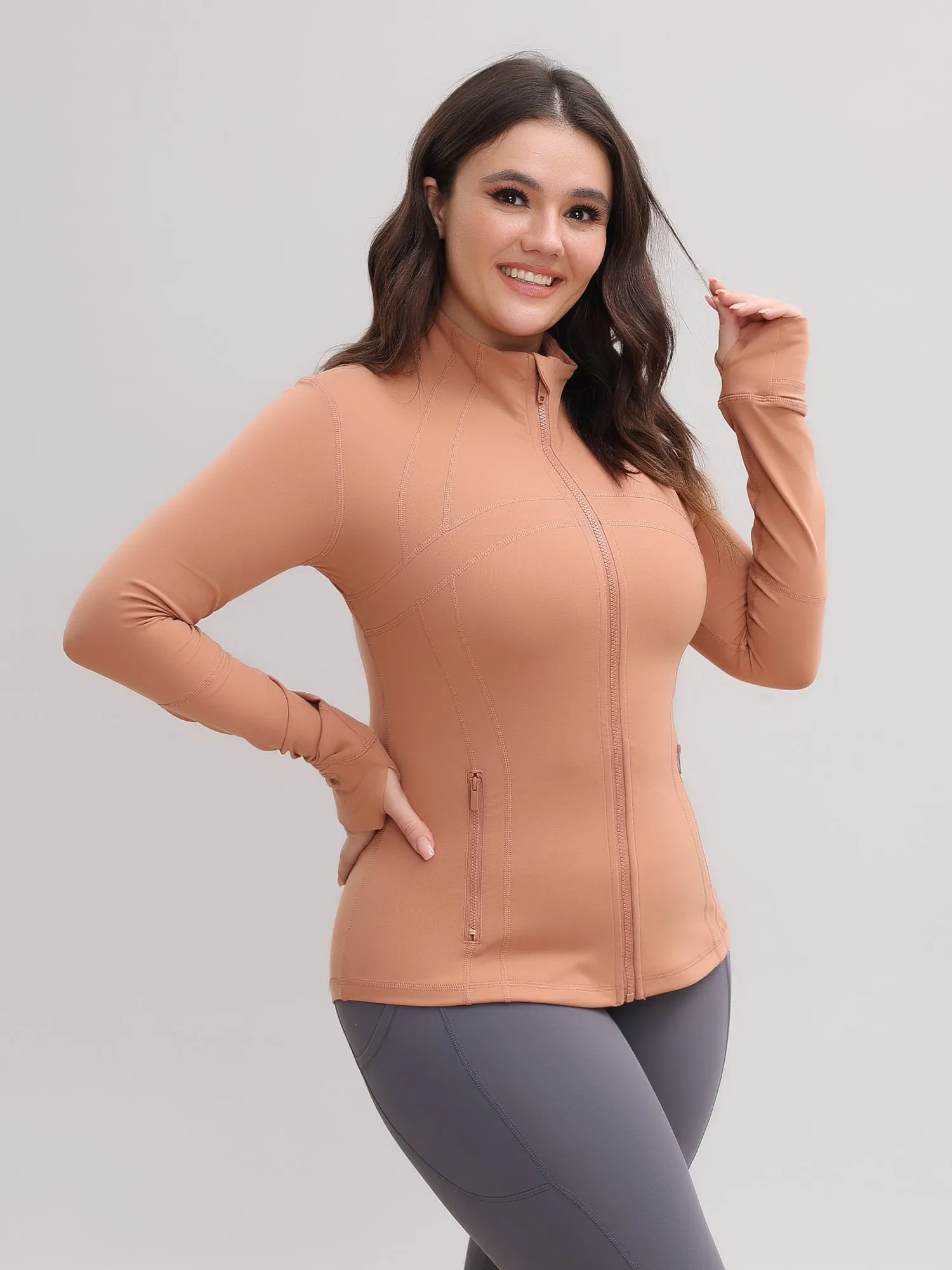 Stretch Full Zip Long Sleeve Sports Top with Pockets