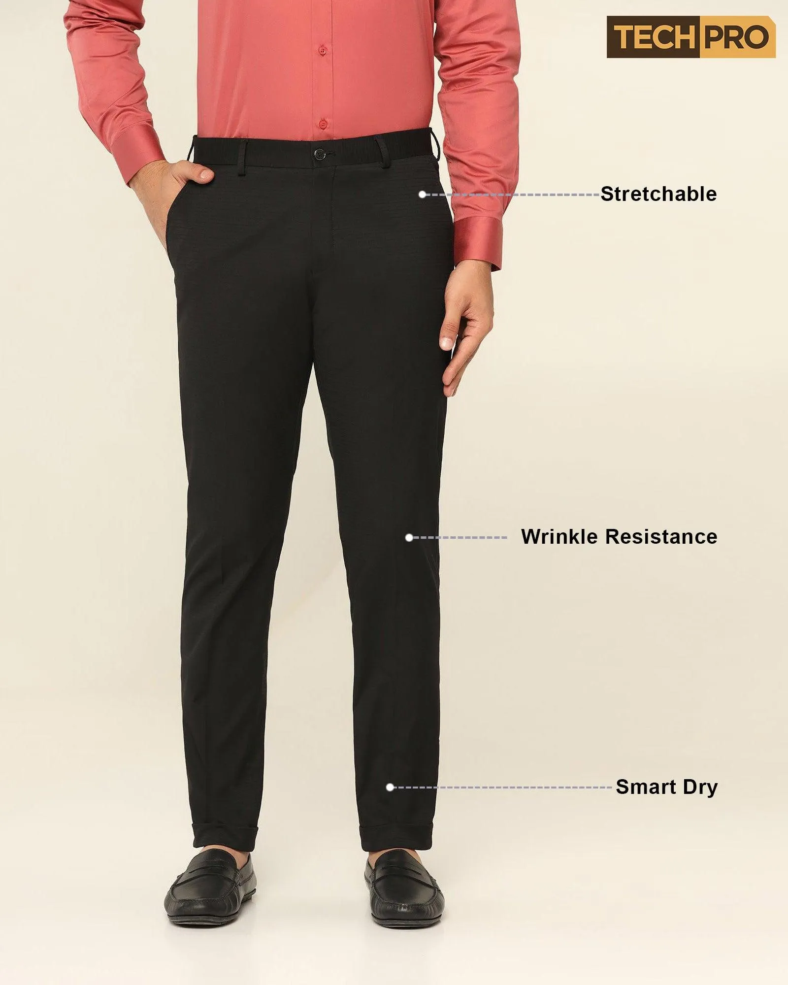 TechPro Super Slim Phoenix Formal Black Striped Trouser - Tofort