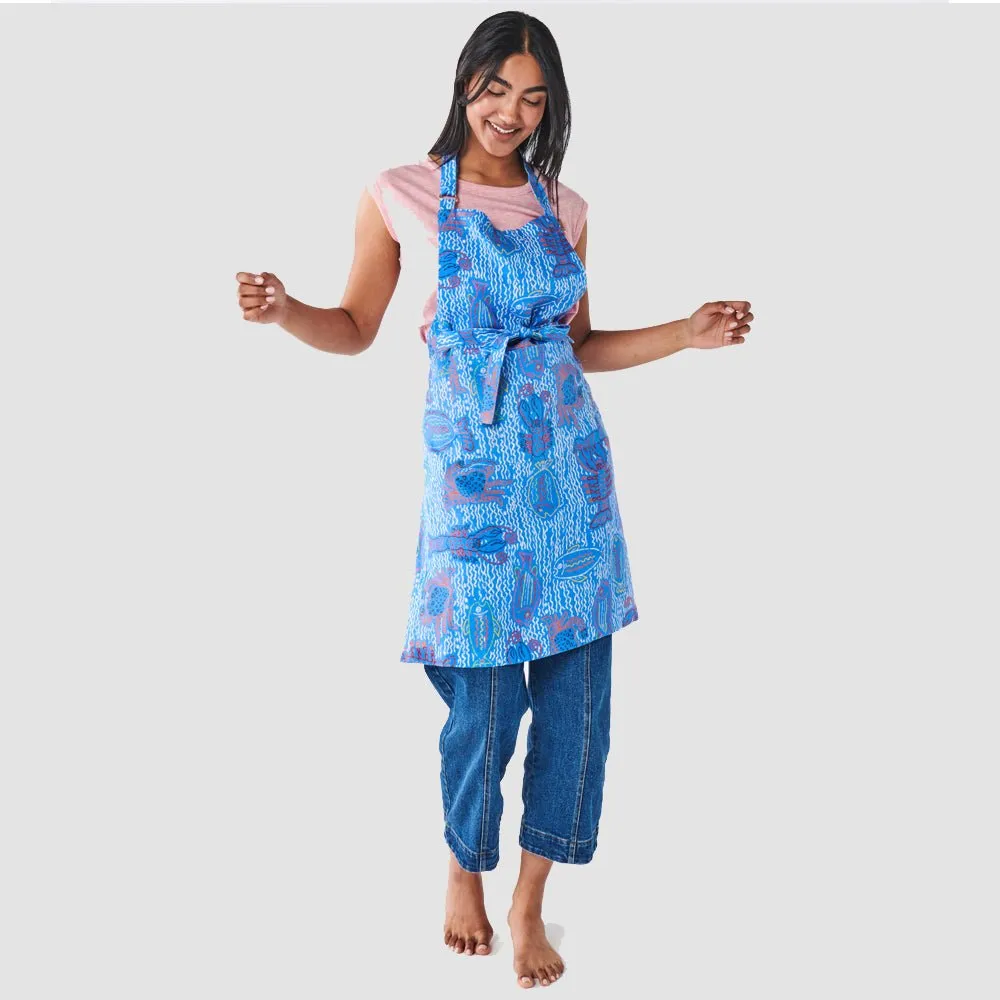 The Deep Blue Linen Apron