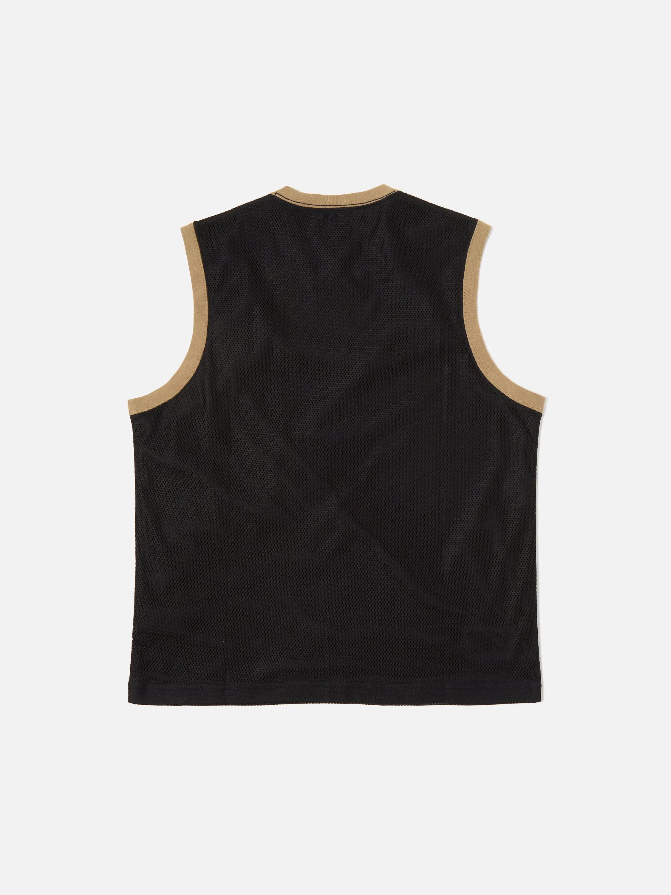 Universal Works Basketball Vest in Black/Navy Mesh/Single Jersey