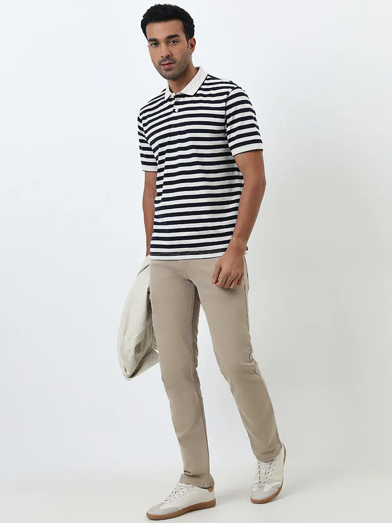 WES Casuals Navy Striped Slim-Fit Polo T-Shirt