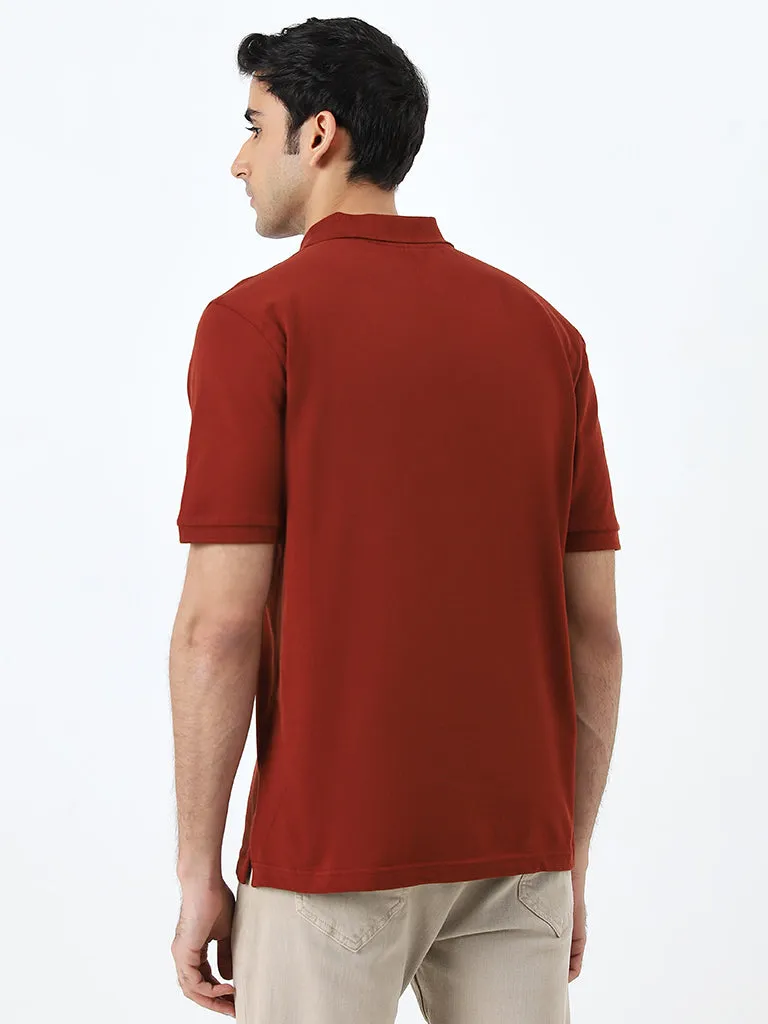 WES Casuals Rust Relaxed-Fit Cotton Blend Polo T-Shirt