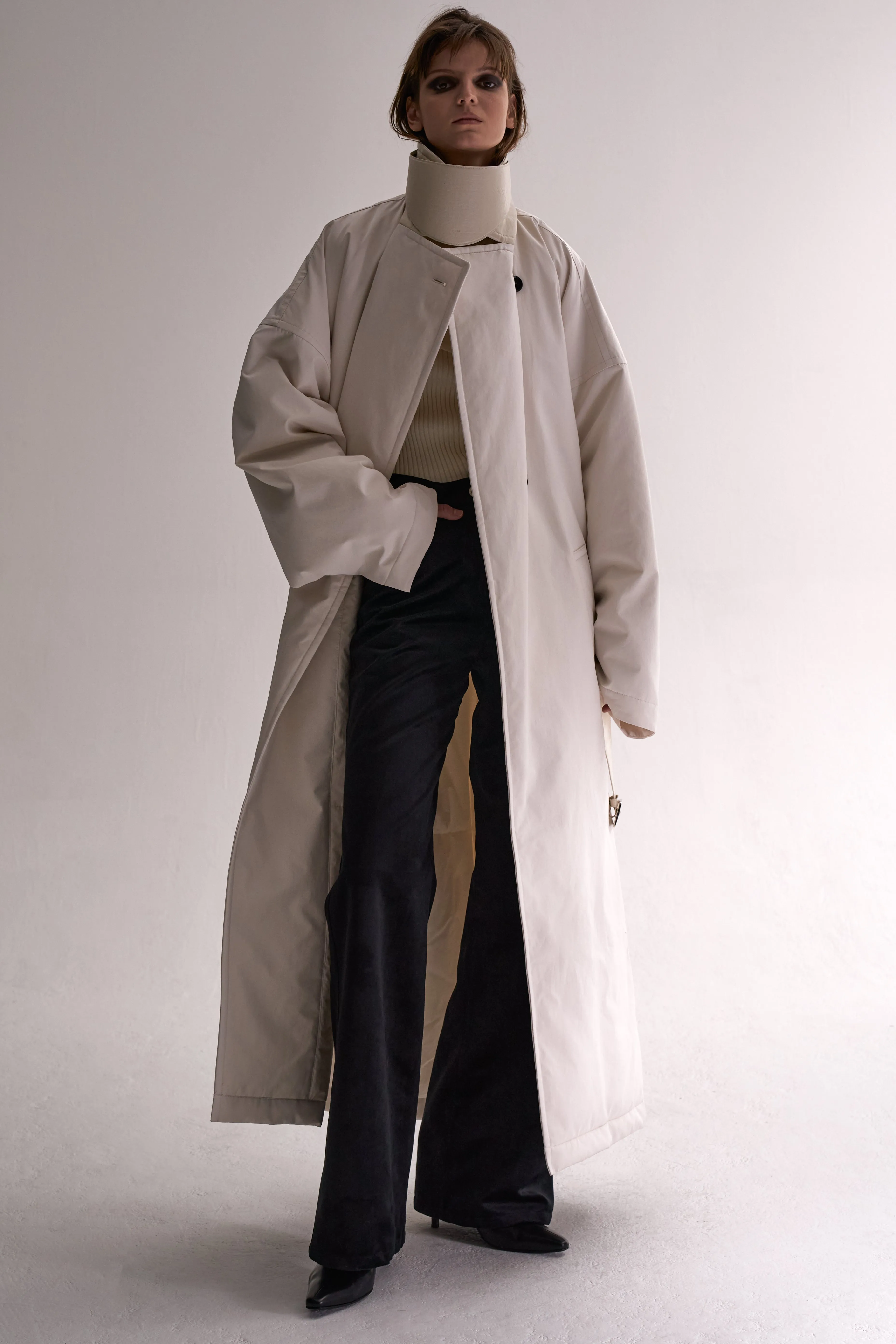 Women Padded Long Trench Coat With Belt